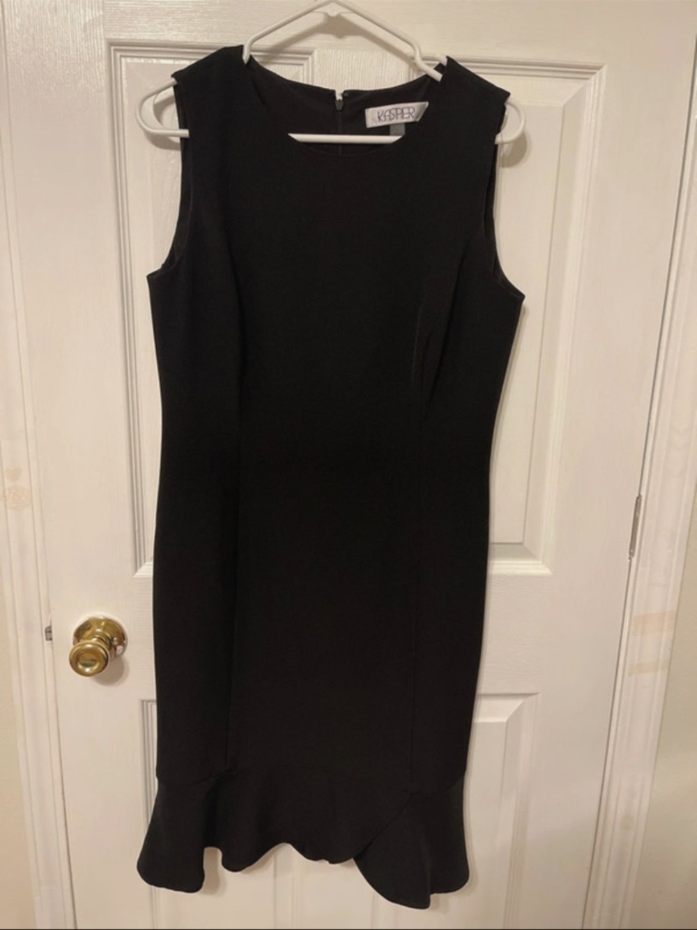 Kasper Black Sleeveless Flounce-Hem Sheath Dress
